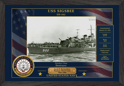 USS Sigsbee DD-502 Framed Patriotic Photo