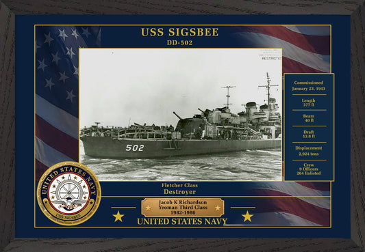 USS Sigsbee DD-502 Framed Patriotic Photo