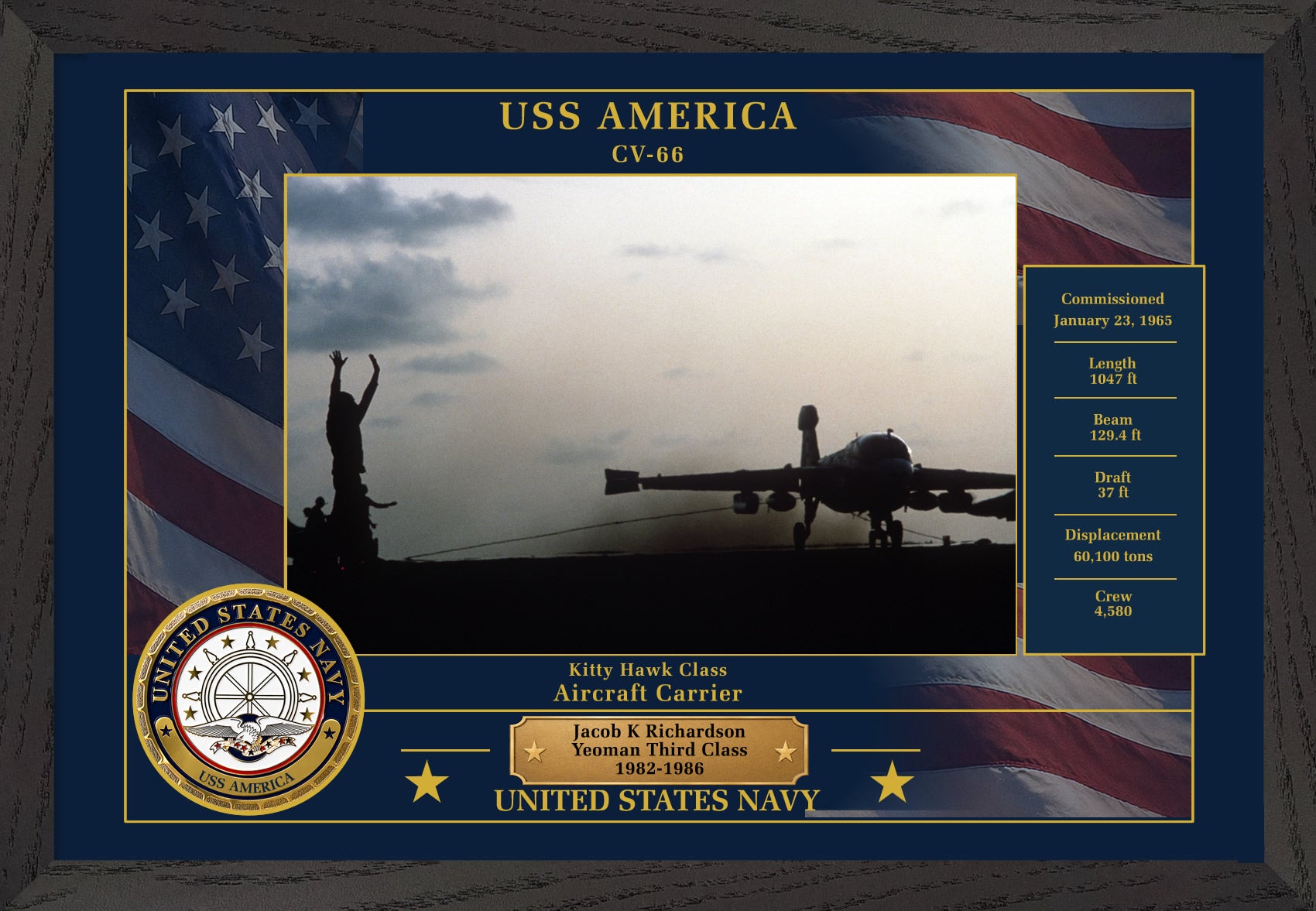 USS America CV-66 Framed Patriotic Photo