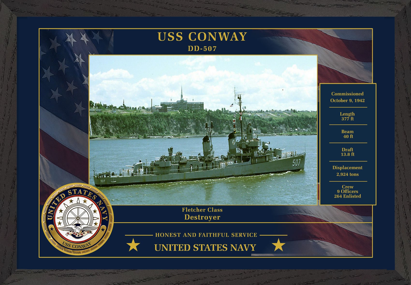 USS Conway DD-507 Framed Patriotic Photo