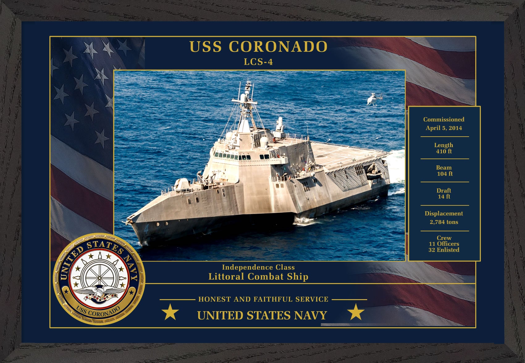 USS Coronado LCS-4 Framed Patriotic Photo
