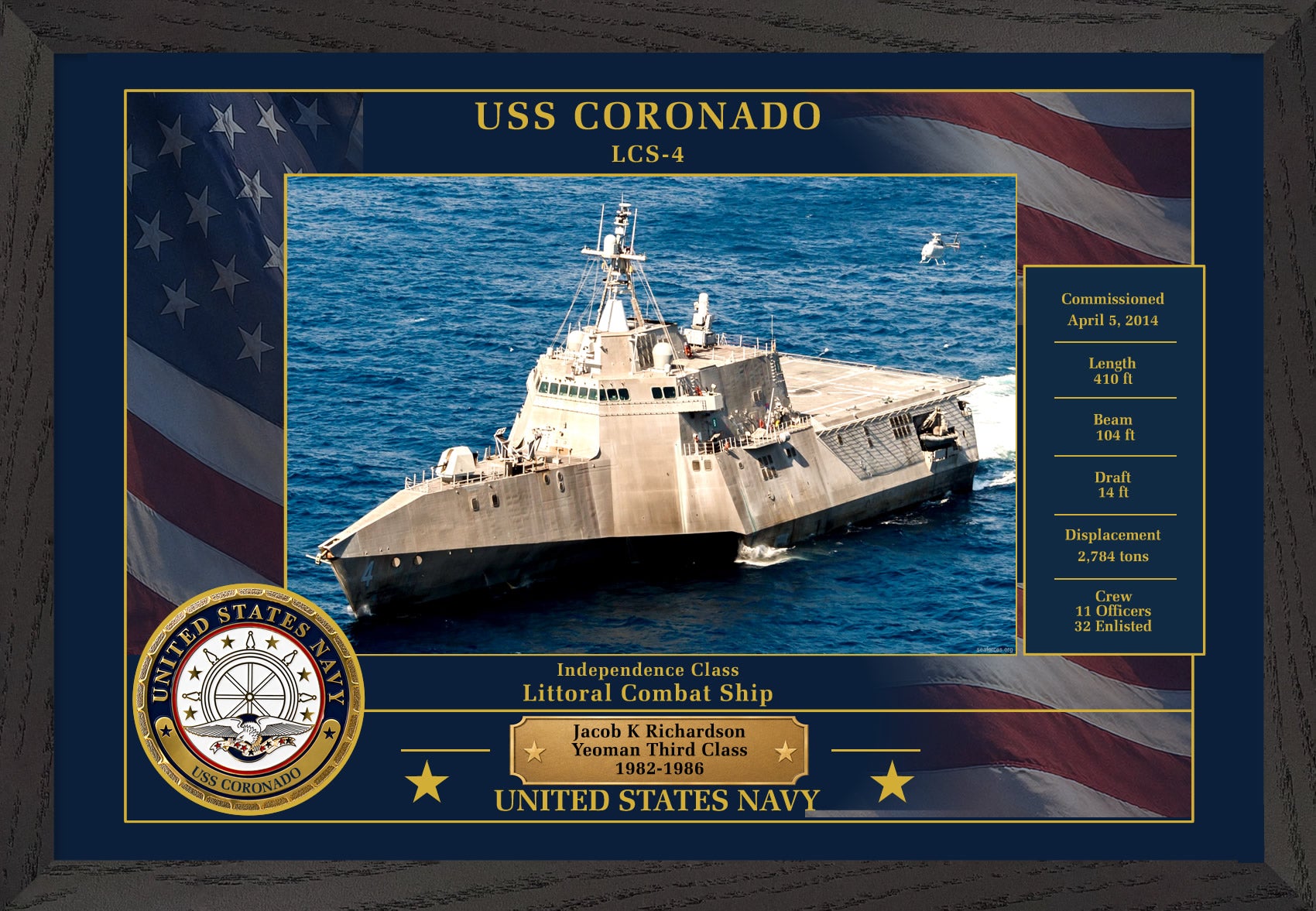 USS Coronado LCS-4 Framed Patriotic Photo