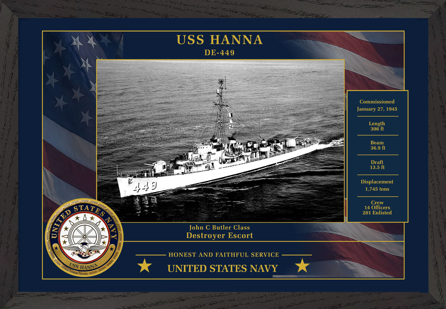 USS Hanna DE-449 Framed Patriotic Photo