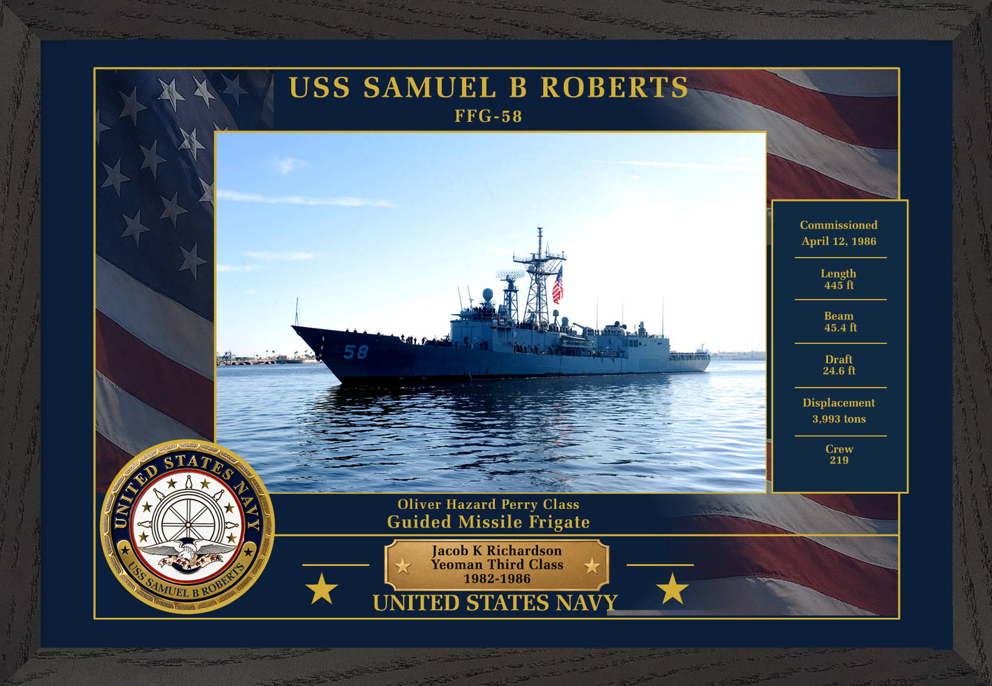 USS Samuel B Roberts FFG-58 Framed Patriotic Photo