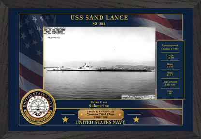 USS Sand Lance SS-381 Framed Patriotic Photo