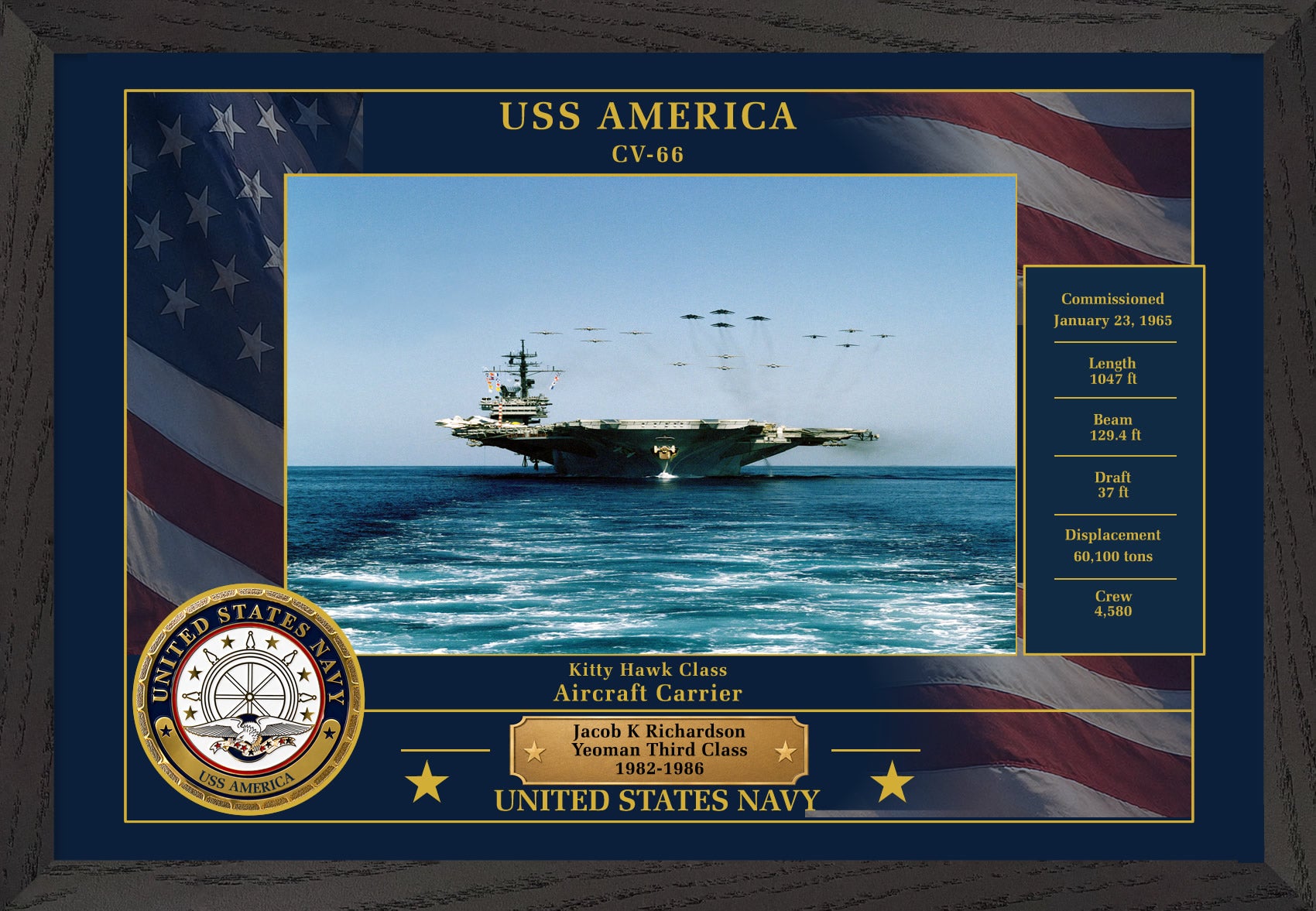 USS America CV-66 Framed Patriotic Photo