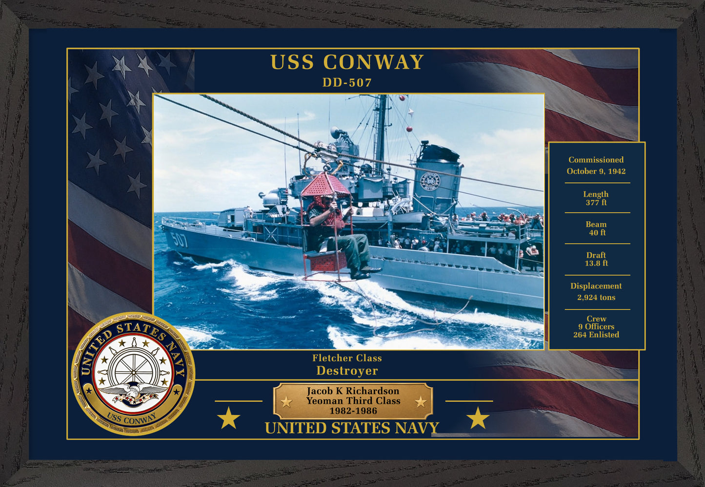 USS Conway DD-507 Framed Patriotic Photo