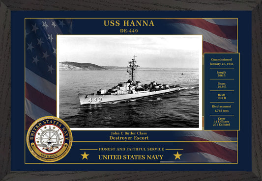 USS Hanna DE-449 Framed Patriotic Photo