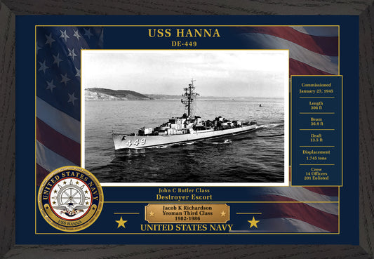 USS Hanna DE-449 Framed Patriotic Photo