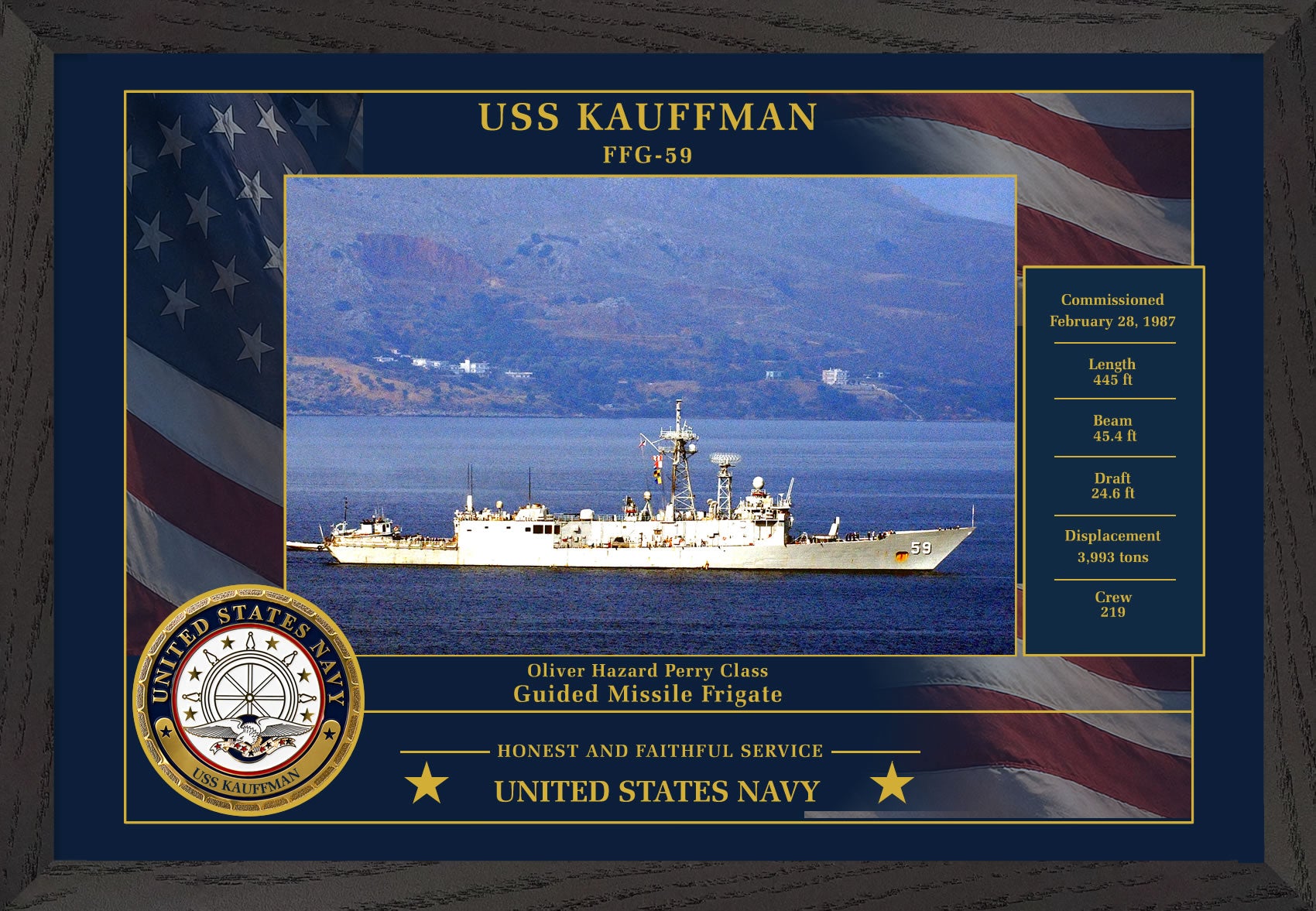 USS Kauffman FFG-59 Framed Patriotic Photo