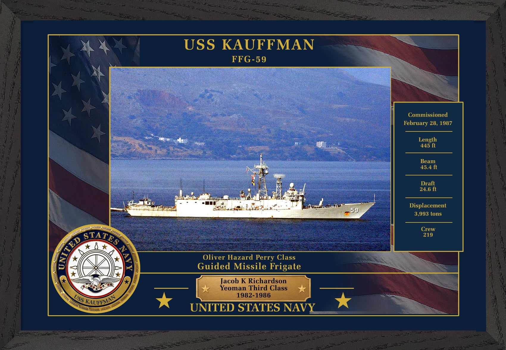 USS Kauffman FFG-59 Framed Patriotic Photo