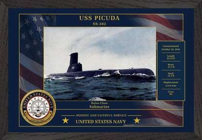 USS Picuda SS-382 Framed Patriotic Photo