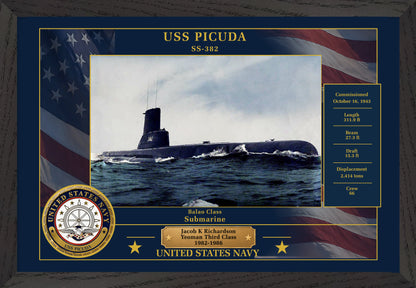 USS Picuda SS-382 Framed Patriotic Photo