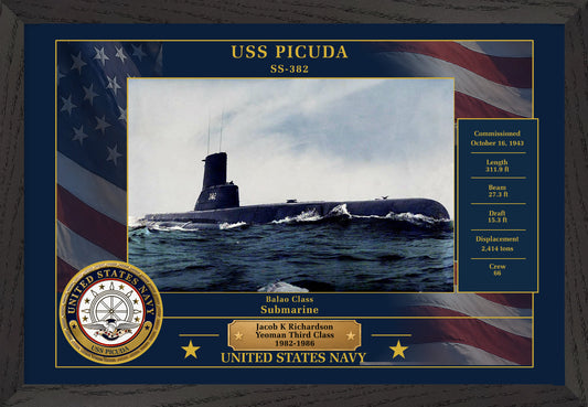 USS Picuda SS-382 Framed Patriotic Photo