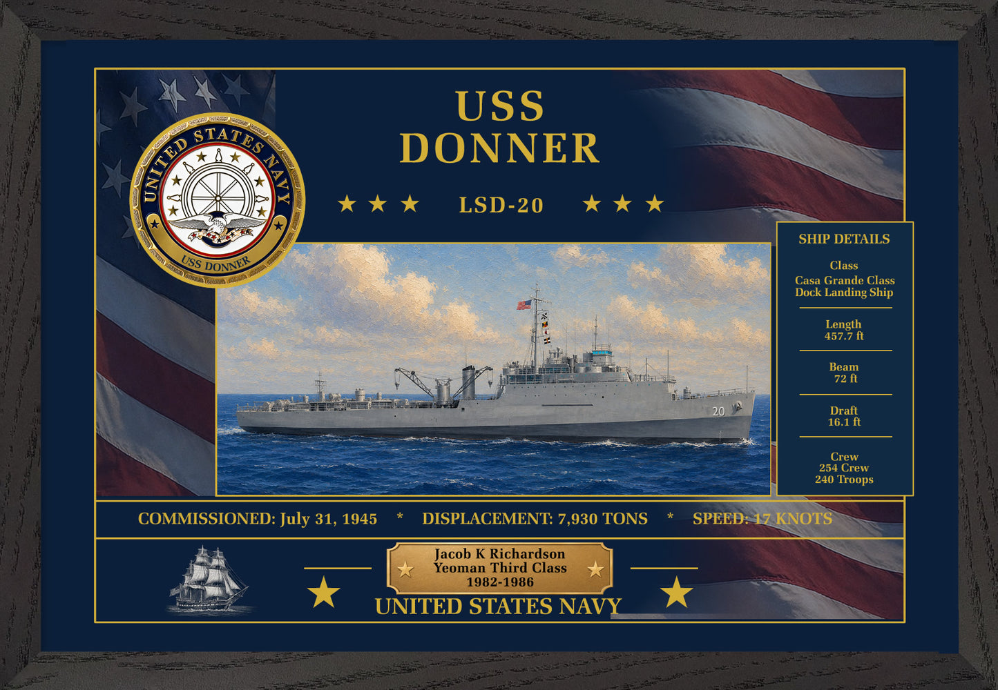 USS Donner LSD-20 Framed Patriotic Art