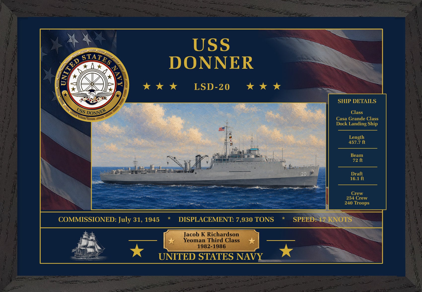 USS Donner LSD-20 Framed Patriotic Art