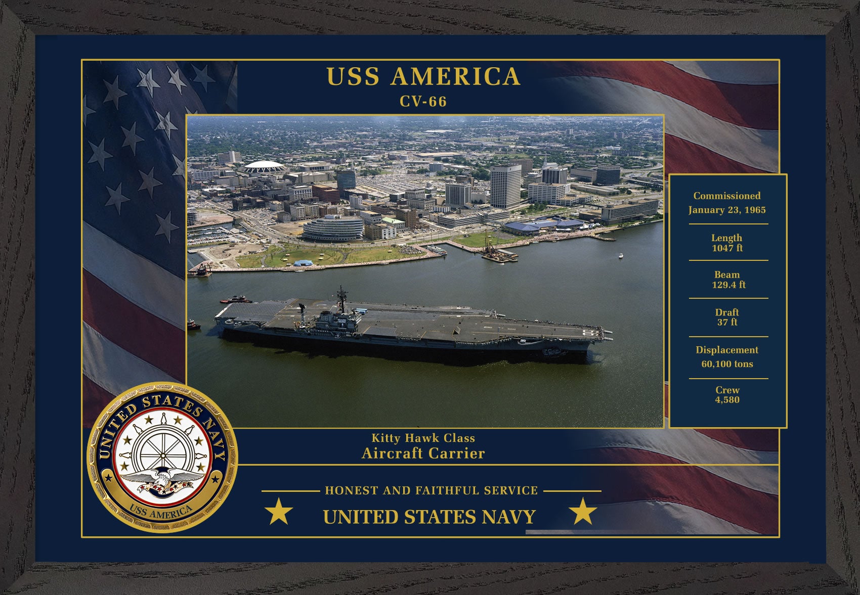 USS America CV-66 Framed Patriotic Photo