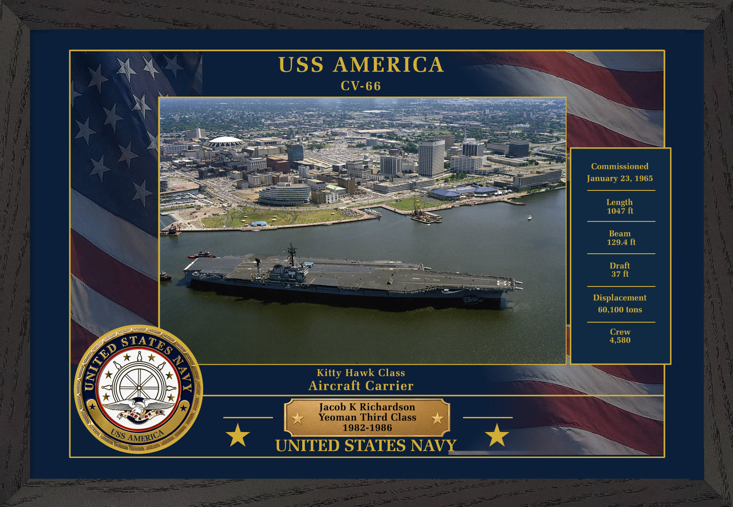 USS America CV-66 Framed Patriotic Photo