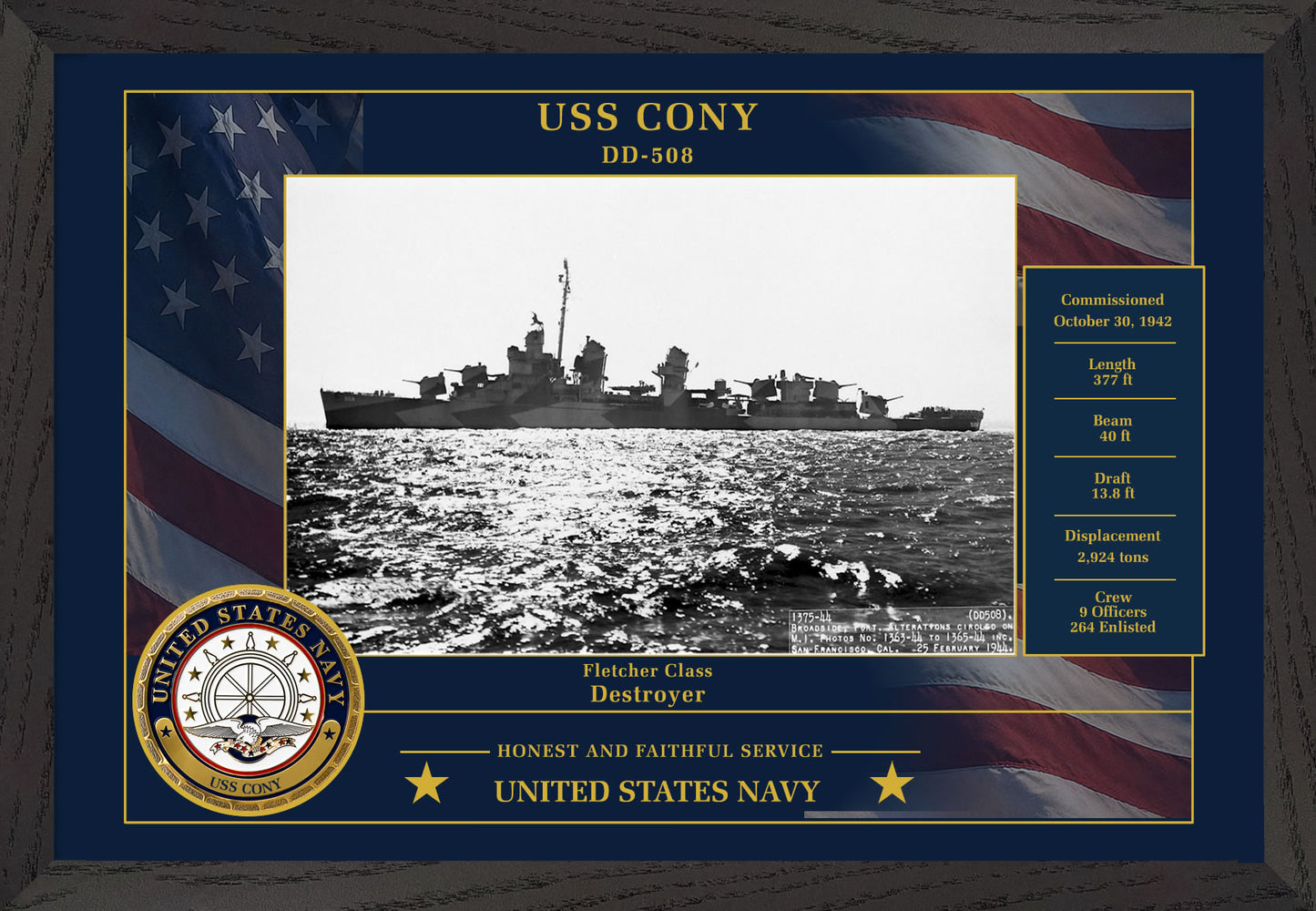 USS Cony DD-508 Framed Patriotic Photo