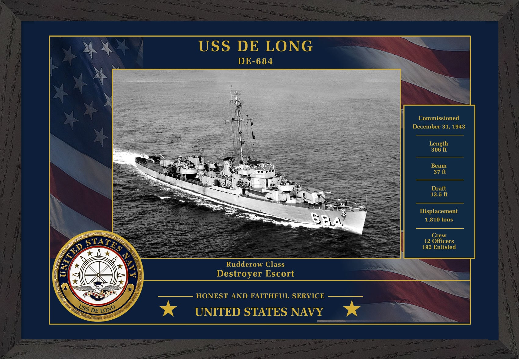 USS De Long DE-684 Framed Patriotic Photo