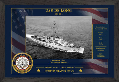 USS De Long DE-684 Framed Patriotic Photo