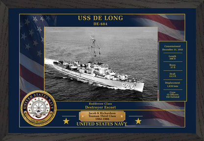 USS De Long DE-684 Framed Patriotic Photo