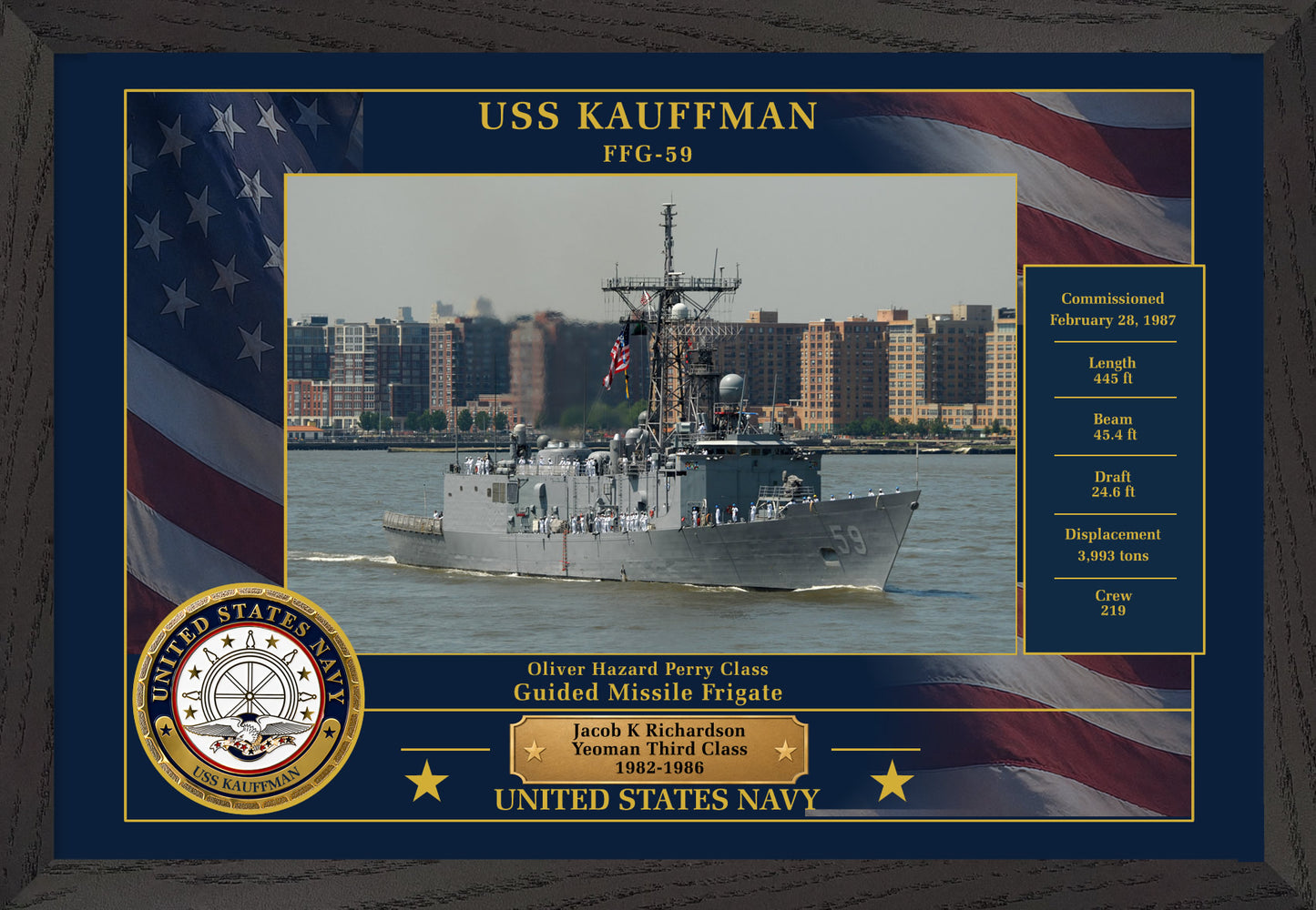 USS Kauffman FFG-59 Framed Patriotic Photo