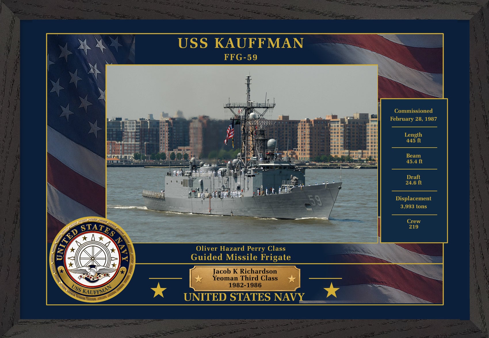 USS Kauffman FFG-59 Framed Patriotic Photo