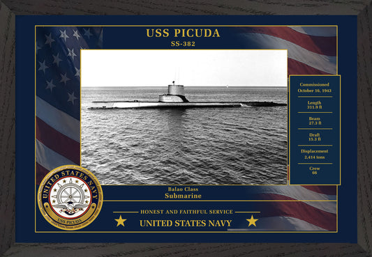 USS Picuda SS-382 Framed Patriotic Photo