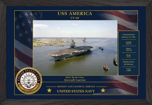 USS America CV-66 Framed Patriotic Photo