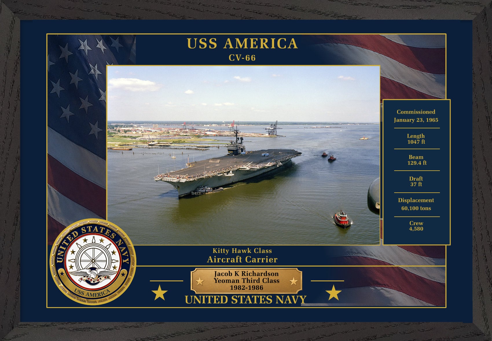 USS America CV-66 Framed Patriotic Photo