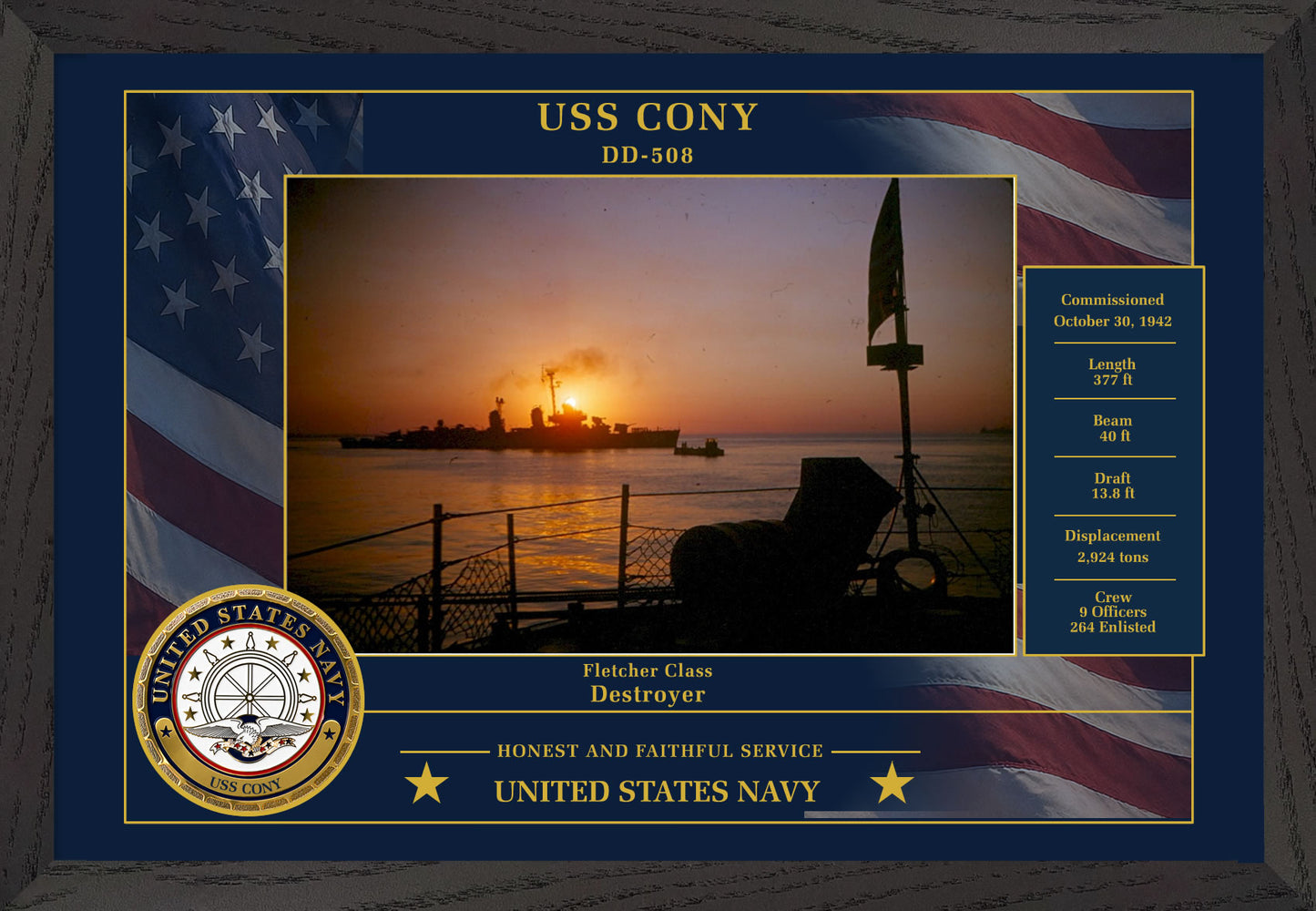 USS Cony DD-508 Framed Patriotic Photo