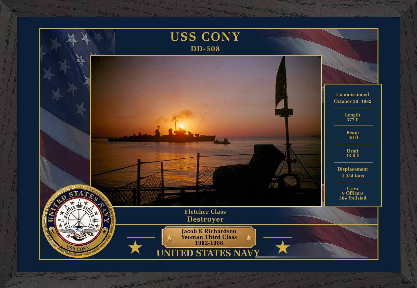 USS Cony DD-508 Framed Patriotic Photo