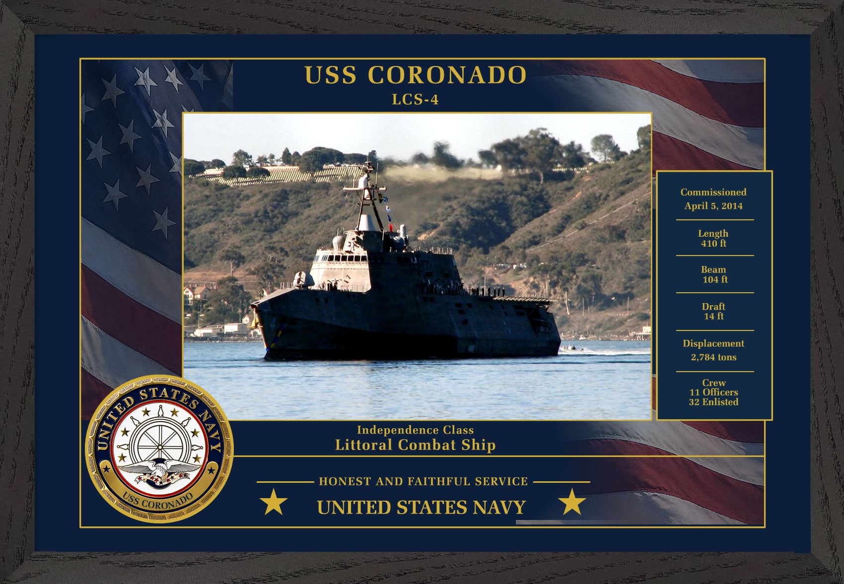 USS Coronado LCS-4 Framed Patriotic Photo