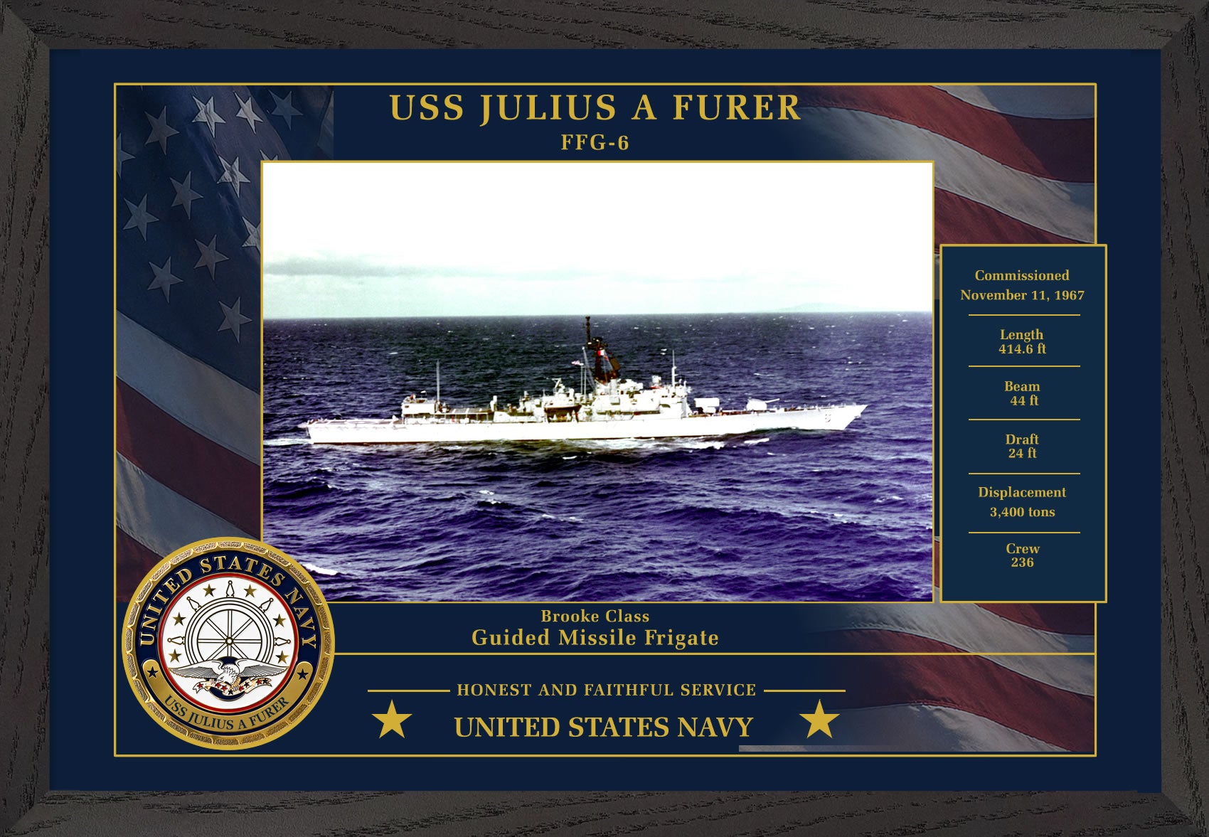 USS Julius A Furer FFG-6 Framed Patriotic Photo
