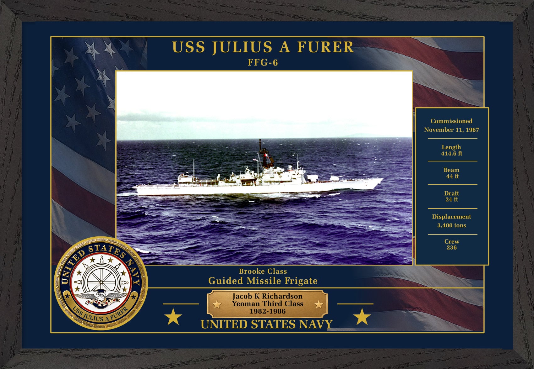 USS Julius A Furer FFG-6 Framed Patriotic Photo