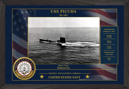 USS Picuda SS-382 Framed Patriotic Photo