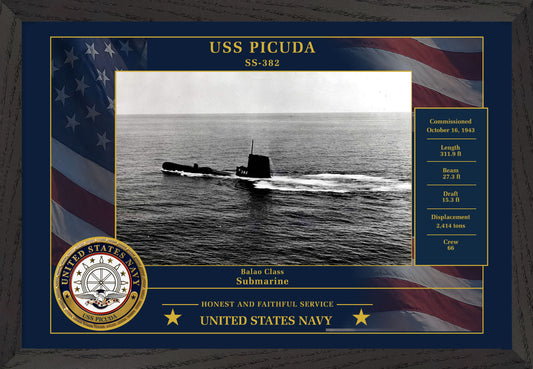 USS Picuda SS-382 Framed Patriotic Photo