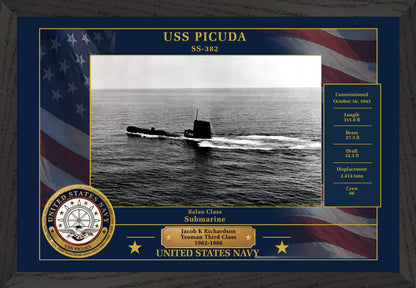 USS Picuda SS-382 Framed Patriotic Photo