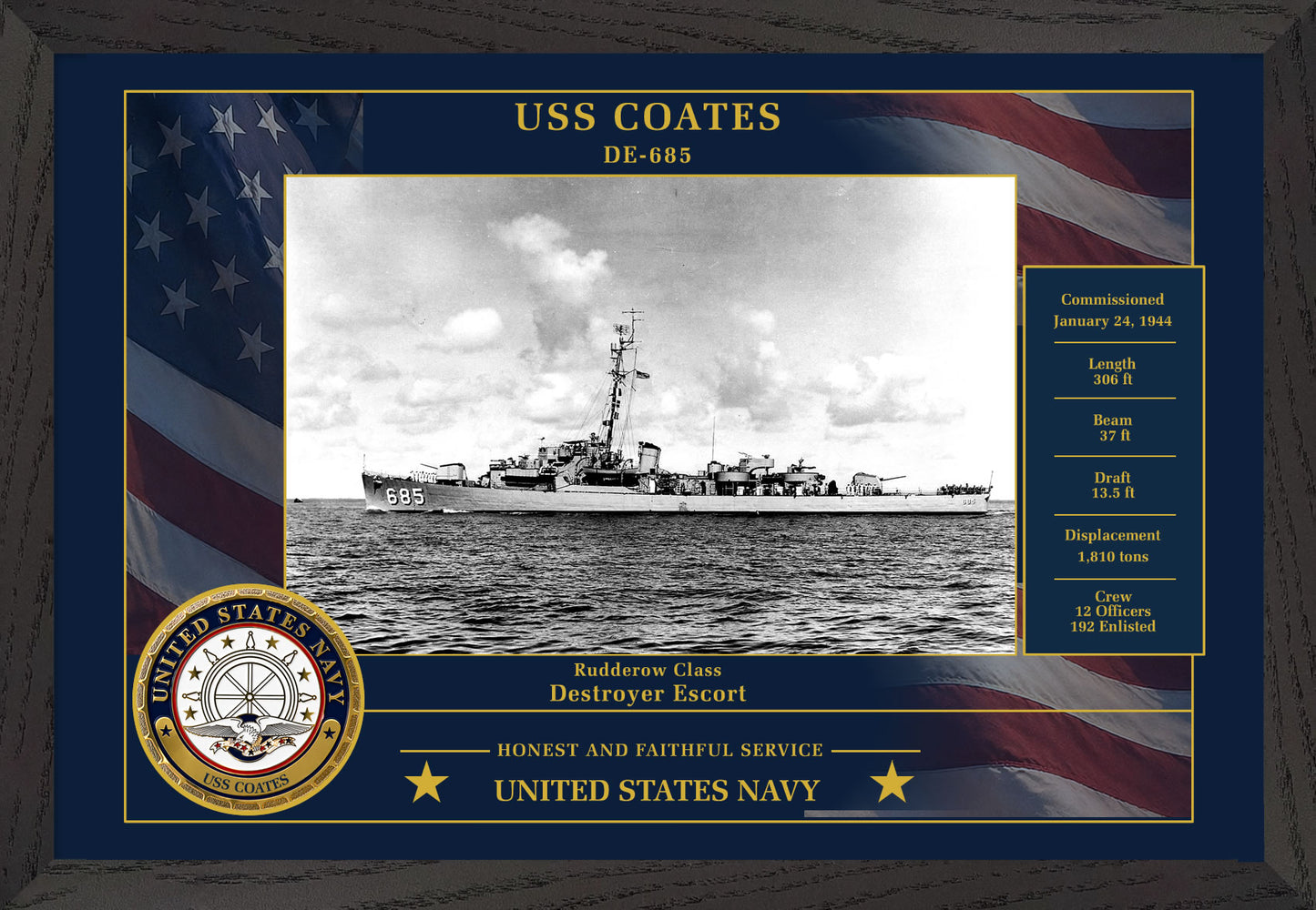 USS Coates DE-685 Framed Patriotic Photo