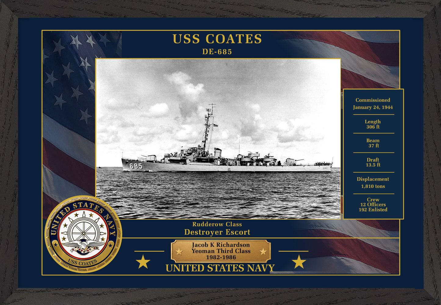 USS Coates DE-685 Framed Patriotic Photo