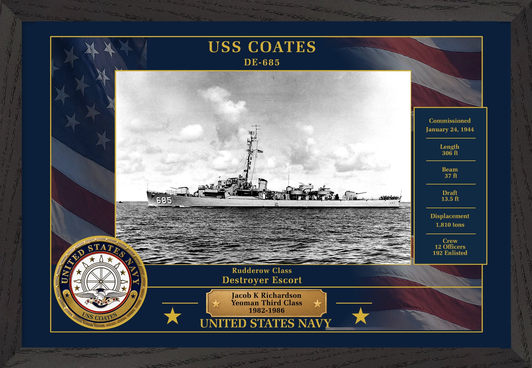 USS Coates DE-685 Framed Patriotic Photo