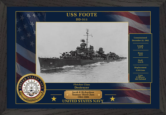 USS Foote DD-511 Framed Patriotic Photo