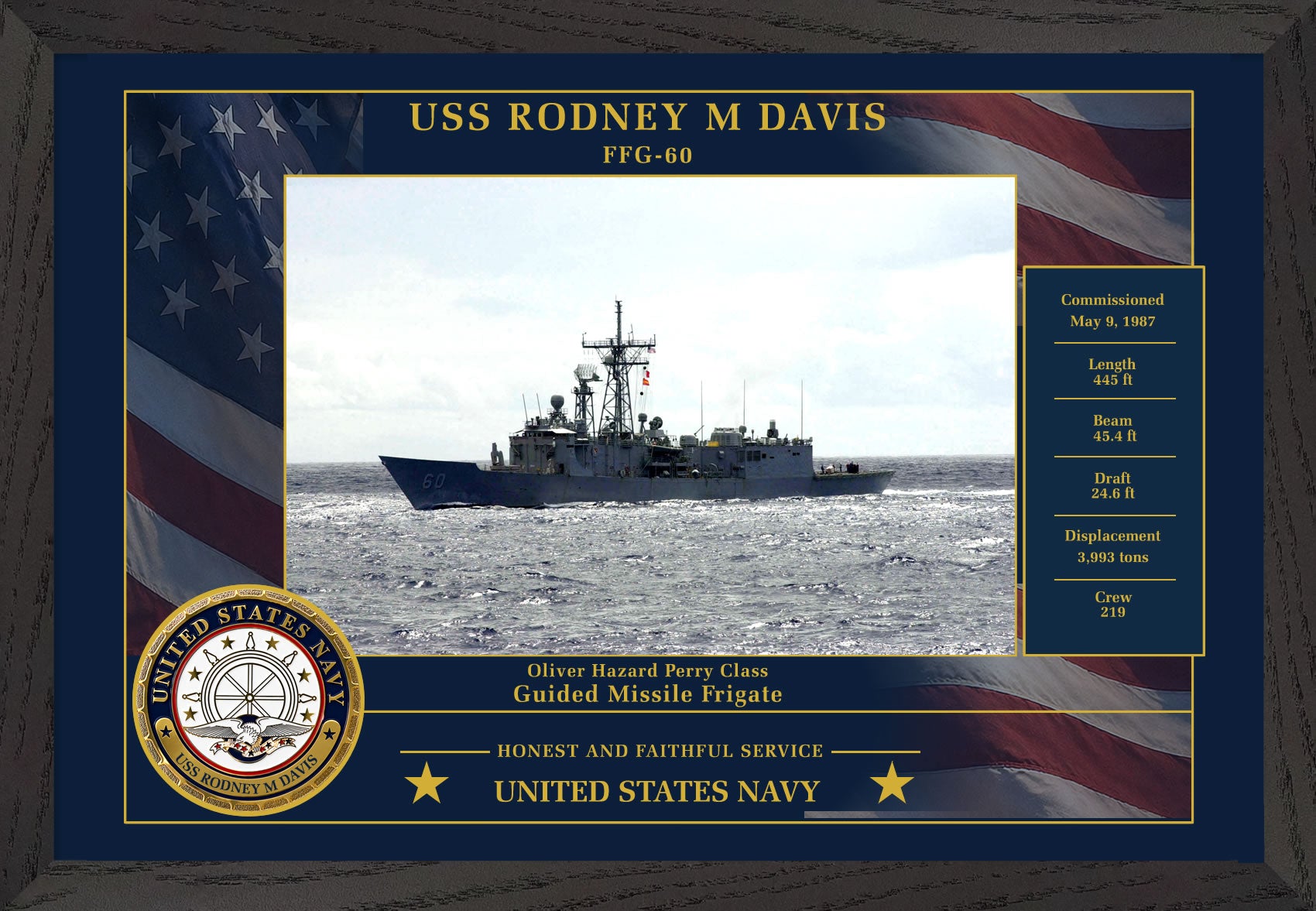 USS Rodney M Davis FFG-60 Framed Patriotic Photo