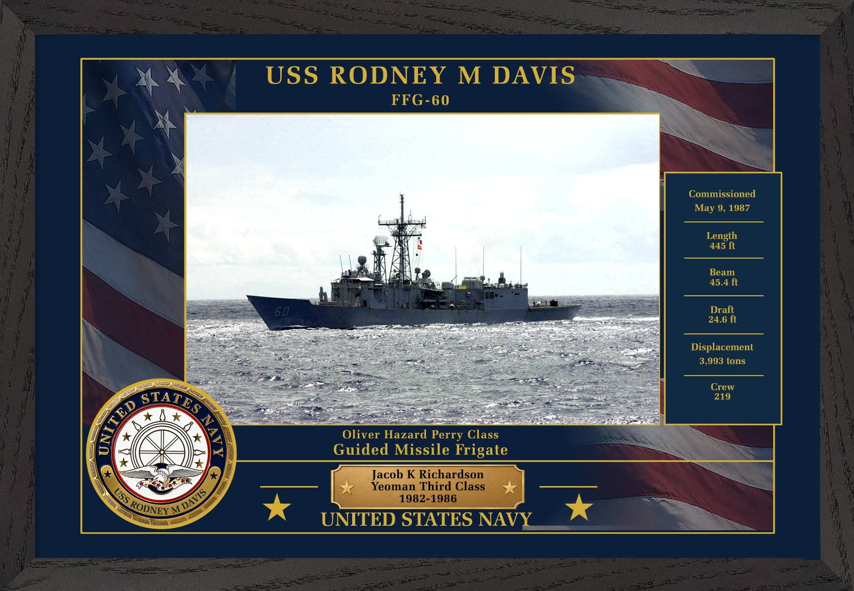 USS Rodney M Davis FFG-60 Framed Patriotic Photo