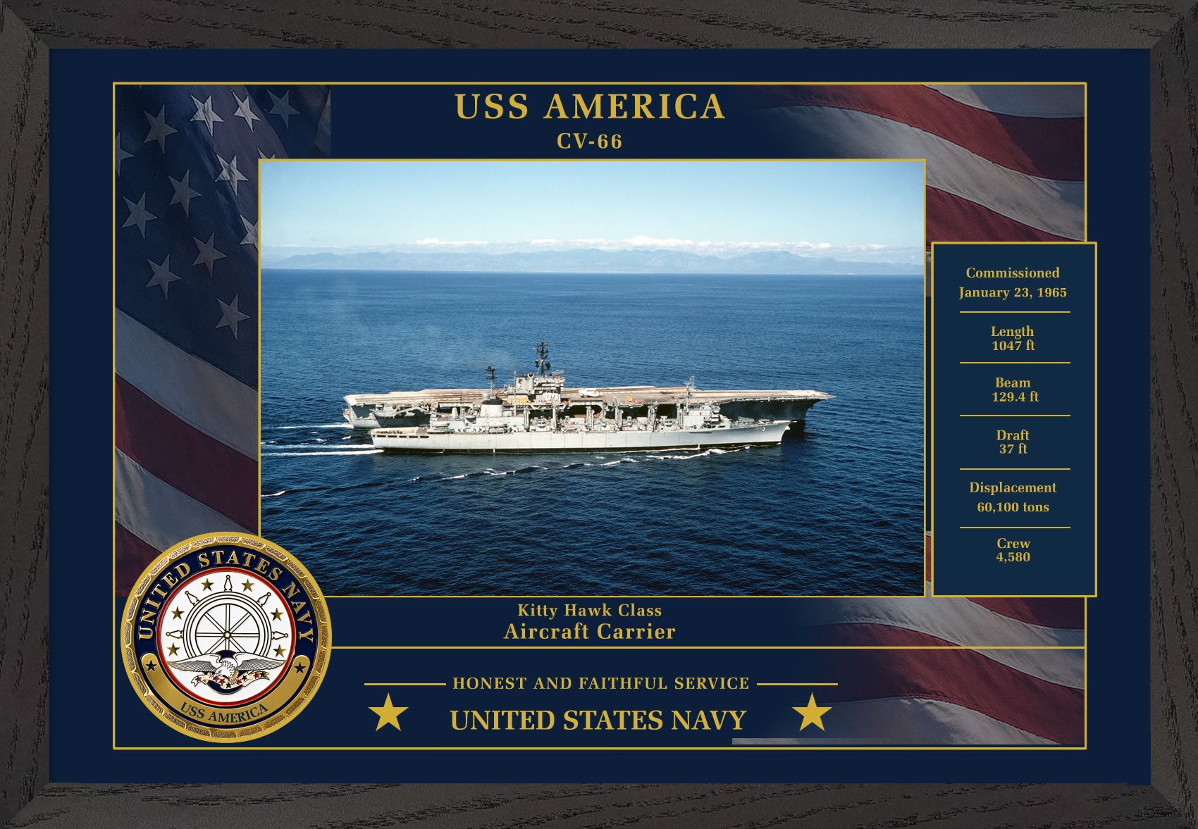 USS America CV-66 Framed Patriotic Photo