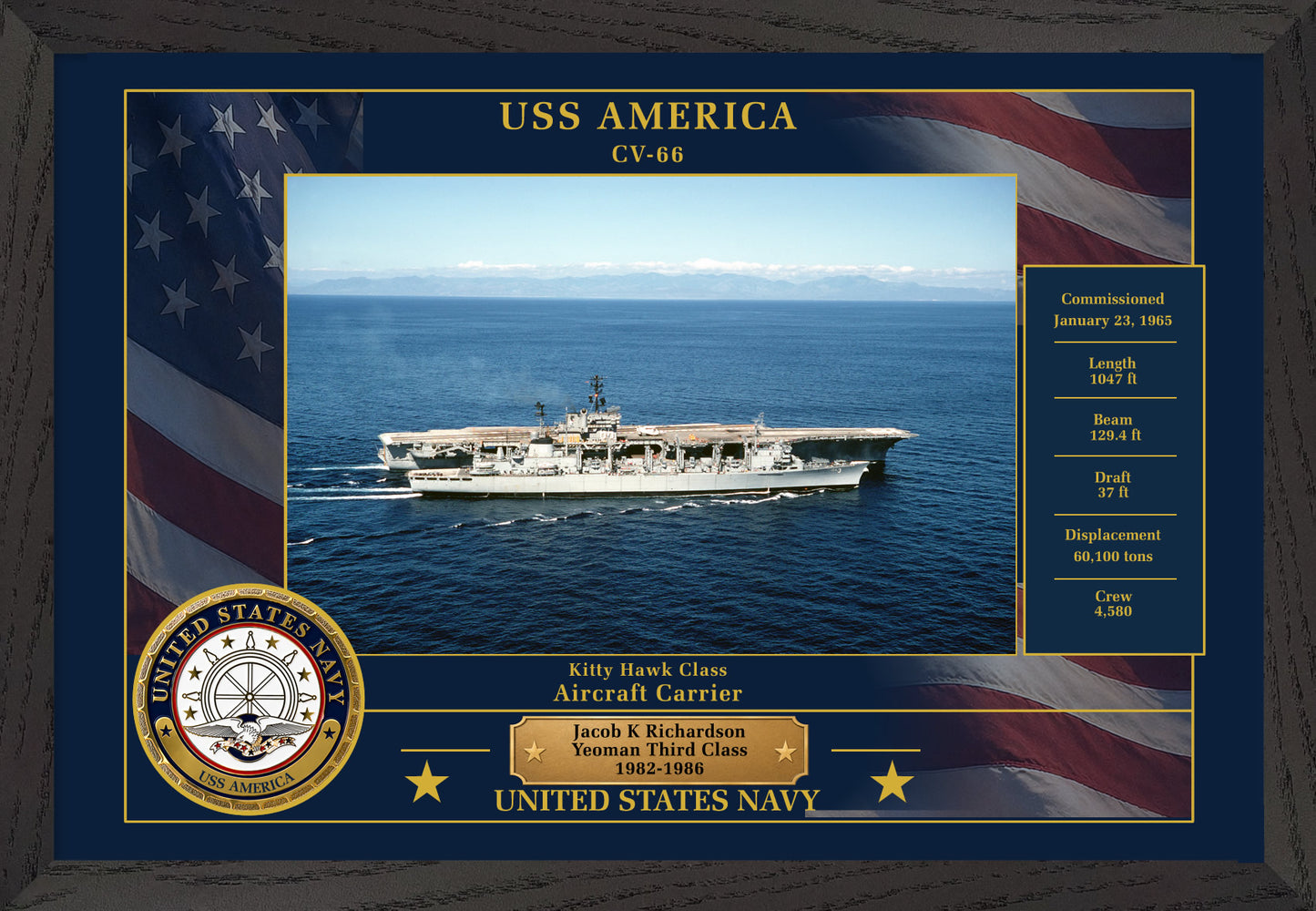 USS America CV-66 Framed Patriotic Photo