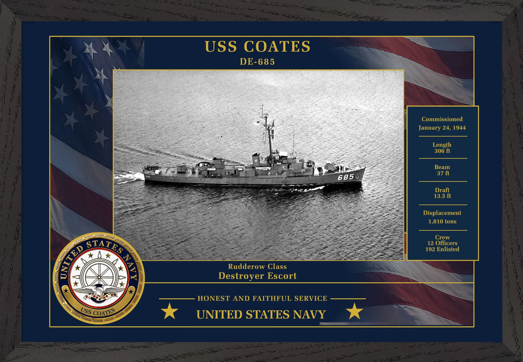 USS Coates DE-685 Framed Patriotic Photo
