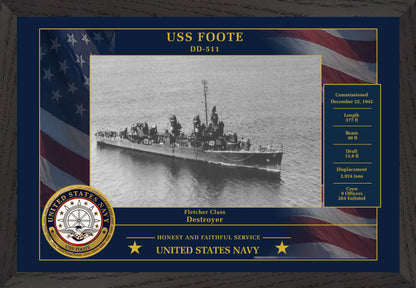 USS Foote DD-511 Framed Patriotic Photo