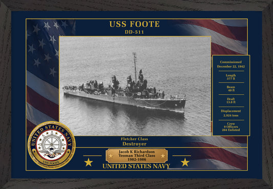 USS Foote DD-511 Framed Patriotic Photo